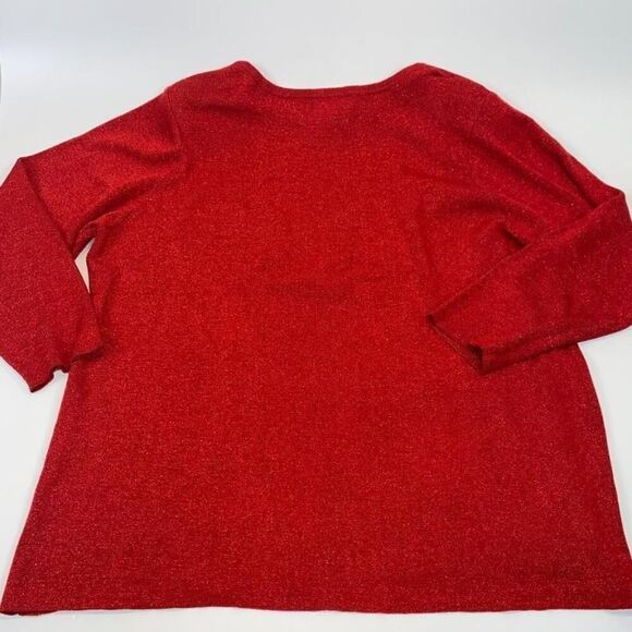 Red metallic thread sweater.  Vintage style with shoulder pads. 3X. christmas. - Picture 5 of 8